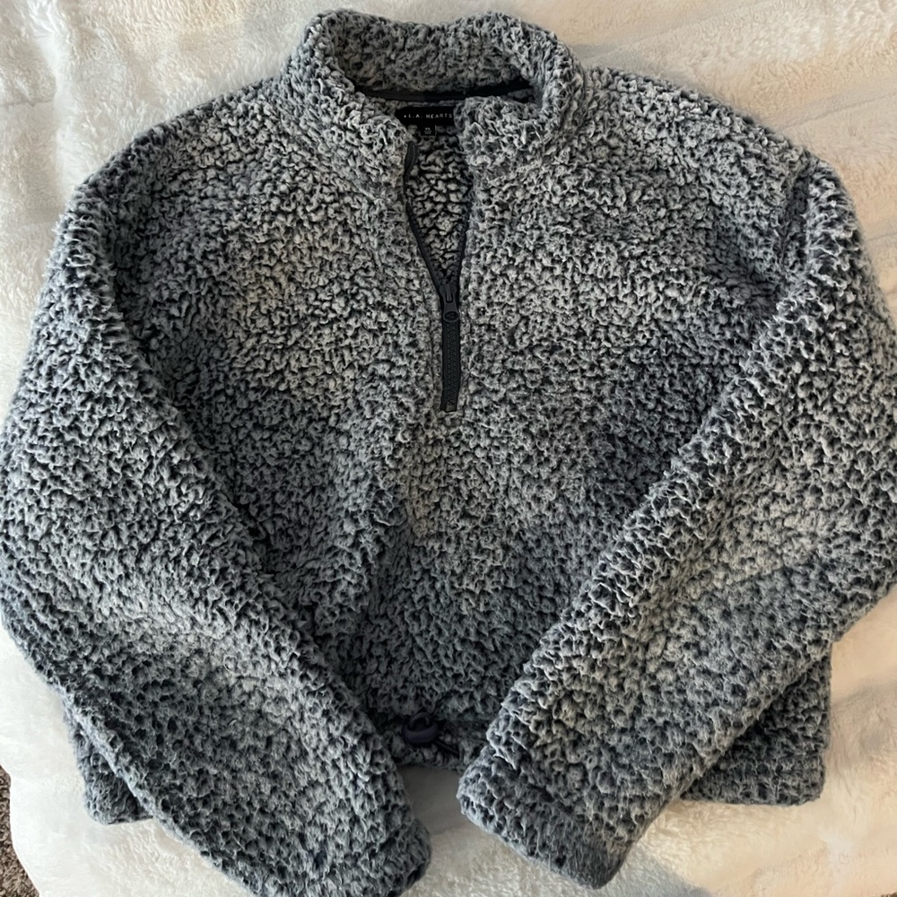 Cropped Sherpa Sweater 1/4 zip